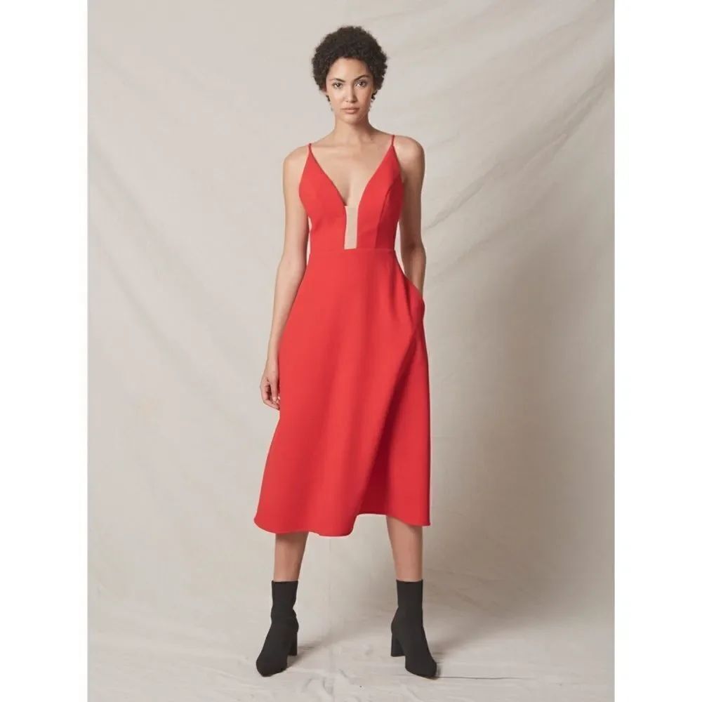 Allen Schwartz Roksana Plunging Neck Midi Dress